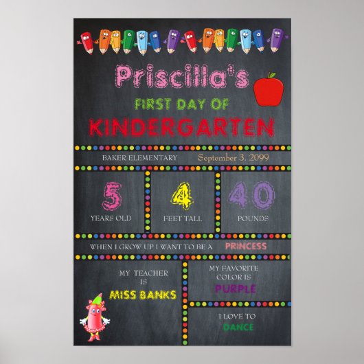 Kindergarten am ersten Tag, kleine Größe, Chalkboa Poster (Vorne)