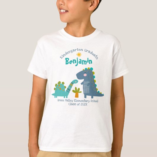 Kindergarten Boy Abschluss Dinosaur Individuelle N T-Shirt (Vorderseite)