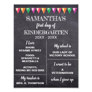 Kindergarten Chalkboard Erster Tag Schulunterschri Fotodruck