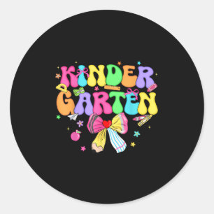 Kindergarten Coquette Pencil Bow Teacher Girl Wome Runder Aufkleber