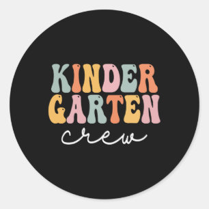 Kindergarten Crew Retro Groovy Vintag erster Tag O Runder Aufkleber