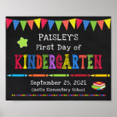 Kindergarten Erster Schultag Chalkboard Zeichen Poster (Vorne)