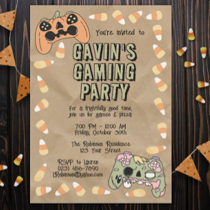 Kindergarten Halloween Gamer Geburtstagsparty Einladung