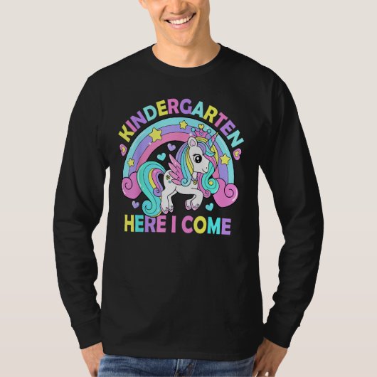 Kindergarten Here I Come Unicorn Girls Back To Sc T-Shirt (Vorderseite)