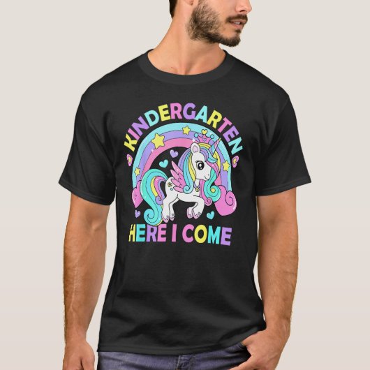 Kindergarten Here I Come Unicorn Girls Back To Sc T-Shirt (Vorderseite)