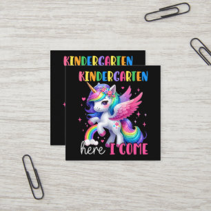 Kindergarten Hier Komme Ich Einhorn Zurück zur Sch Quadratische Visitenkarte
