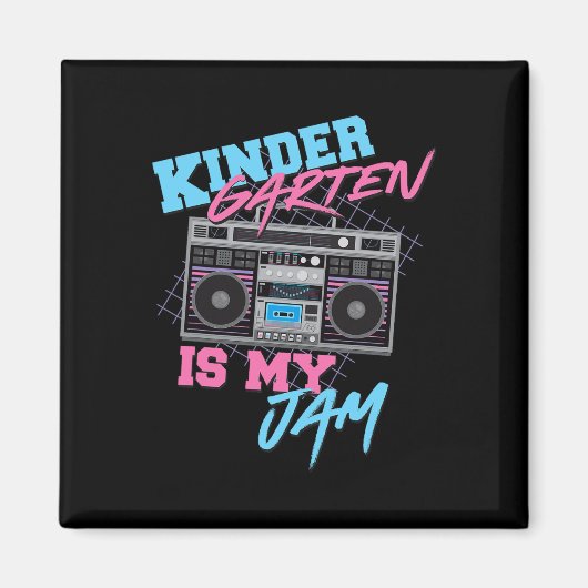 Kindergarten ist mein Jam - Vintager 80er Boombox- Magnet (Vorne)