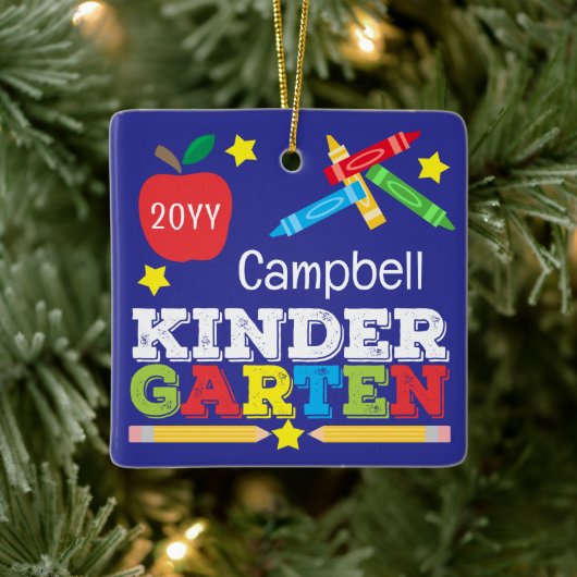 Kindergarten Keepake Lila farbiges Foto Kinder Keramikornament (Baum)