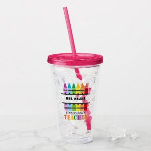 Kindergarten Lehrer Bunte Crayons Personalisiert Acryltrinkbecher
