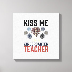 Kindergarten Lehrer Feuerwerk Vintage-Shirt-Design Leinwanddruck