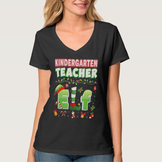 Kindergarten Lehrerin Elf Weihnachtsweihnachtsstif T-Shirt (Vorderseite)