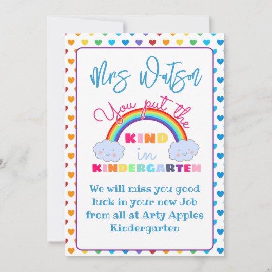 Kindergarten Lehrerin Wertschätzung Geschenk CARD Einladung (Vorderseite)