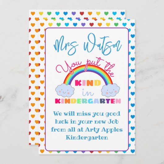 Kindergarten Lehrerin Wertschätzung Geschenk CARD Einladung (Vorne/Hinten)