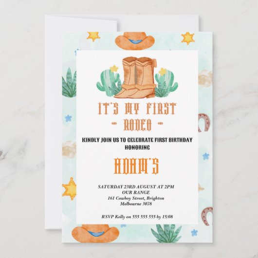 Kindergarten Mein erster Rodeo Cowboy Einladung (Vorderseite)