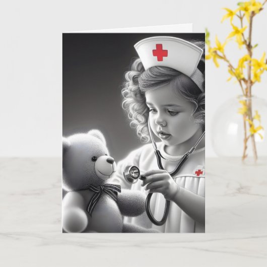 Kindergarten mit Teddybär Karte (Gelbe Blume)