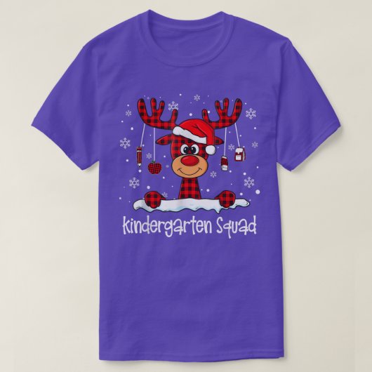 Kindergarten Squad Kariert Rentier Weihnachtsmannm T-Shirt (Design vorne)