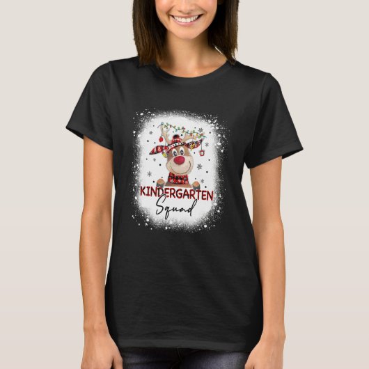 Kindergarten Squad Plaid Reindeer Santa Teacher Ch T-Shirt (Vorderseite)