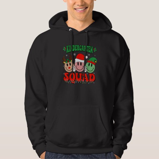 Kindergarten Squad Retro Groovy Christmas Teacher Hoodie (Vorderseite)