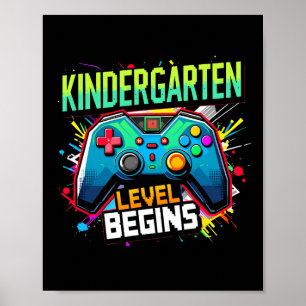 Kindergarten-Stufe beginnt Pixel-Gamer-Schul-T-Shi Poster