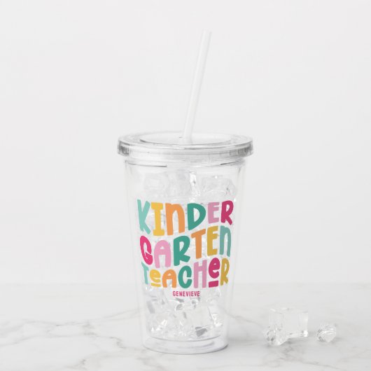 Kindergarten Teacher | Colorful Typography Acryltrinkbecher (Rückseite Ice)