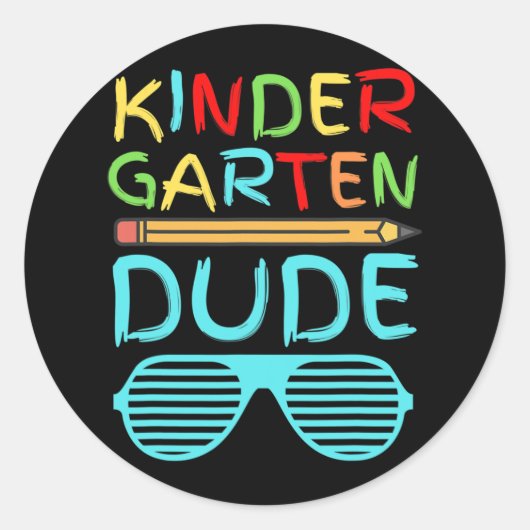 Kindergarten Typ Fun Pencil First Day School Blu Runder Aufkleber (Vorderseite)