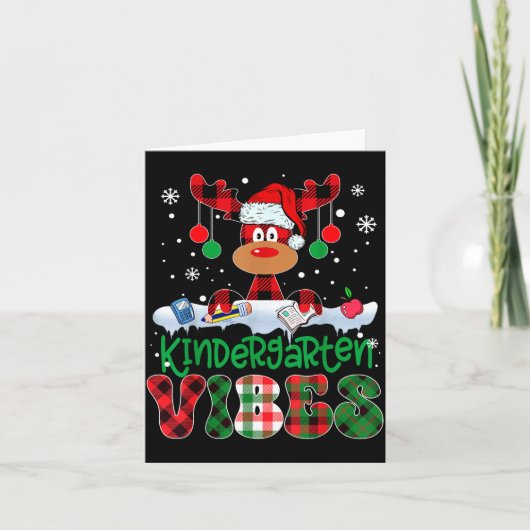 Kindergarten Vibes Teacher Buffalo Plaid Reindeer Karte (Vorderseite)