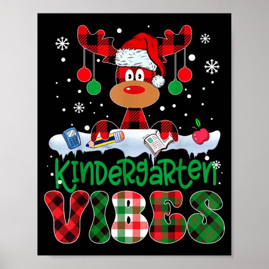 Kindergarten Vibes Teacher Buffalo Plaid Reindeer Poster (Vorne)