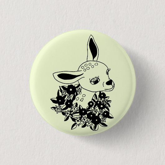 Kindergarten zeichnend Hirsche Blume Tierkunst Button (Vorderseite)