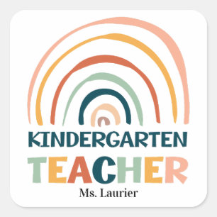 Kindergartenlehrer Retro Boho Regenbogen Quadratischer Aufkleber