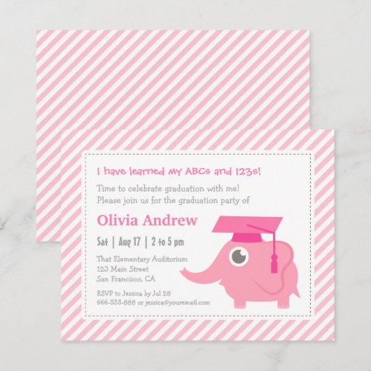 Kindergartenpartei Pink Elephant Einladung (Vorne/Hinten)