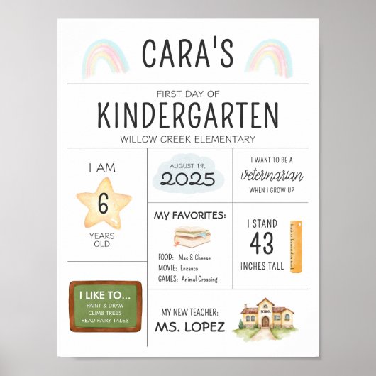 Kindergartenunterschrift zum ersten Schultag Poster (Vorne)