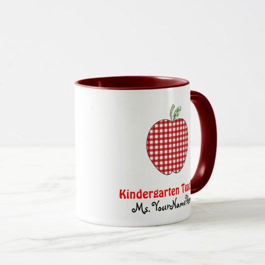 Kindergärtnerin-Tasse - roter Gingham Apple Tasse (VorderseiteRechts)