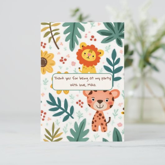 Kindergeburt im Dschungelstil Dankeskarte (Stehend Vorderseite)