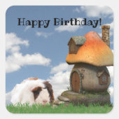 Kindergeburt Niedliche Guinea Pig Mushroom House Quadratischer Aufkleber (Vorderseite)