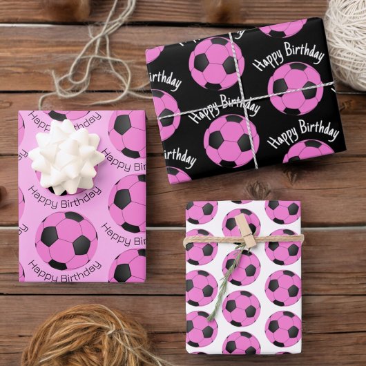 Kindergeburt Rosa und schwarzer Fußball-Ball Geschenkpapier Set