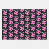 Kindergeburt Rosa und schwarzer Fußball-Ball Geschenkpapier Set (Vorderseite 3)