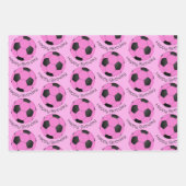 Kindergeburt Rosa und schwarzer Fußball-Ball Geschenkpapier Set (Vorderseite)