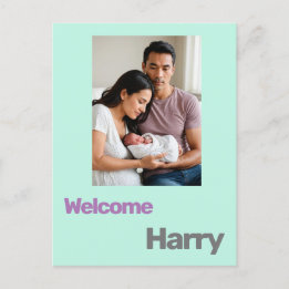 KinderGeburtsankündigung blau lila Postkarte