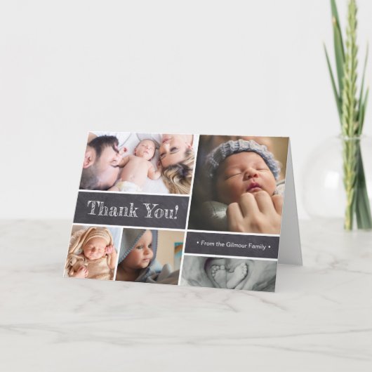 Kindergeburtserklärung Foto Collage Vielen Dank Karte (Vorderseite)
