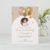 Kindergeburtsfeier mit Foto einladen Einladung (Stehend Vorderseite)