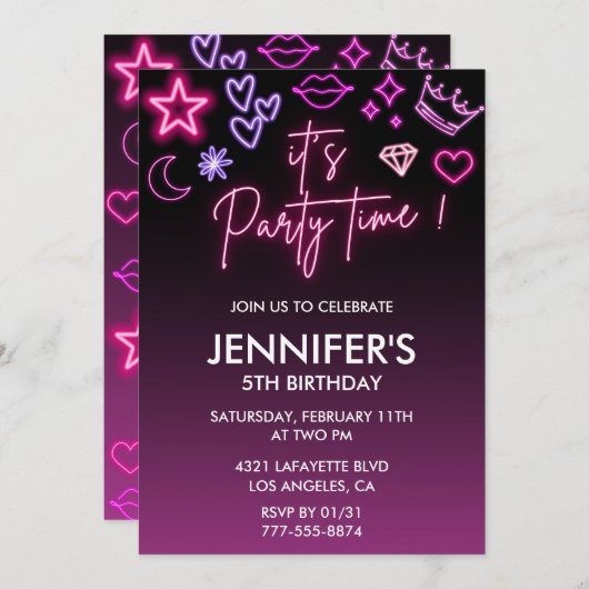 Kindergeburtstag 5. Geburtstag Glitzer Funkelnd Einladung (Vorne/Hinten)