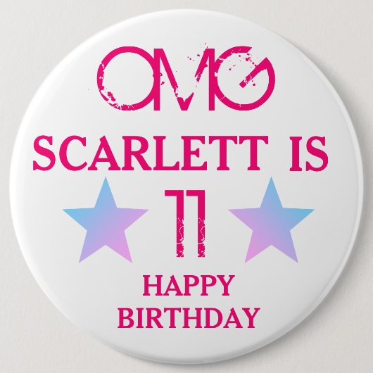 Kindergeburtstag Abzeichen - Name Age Stars Rosa Button (Vorderseite)