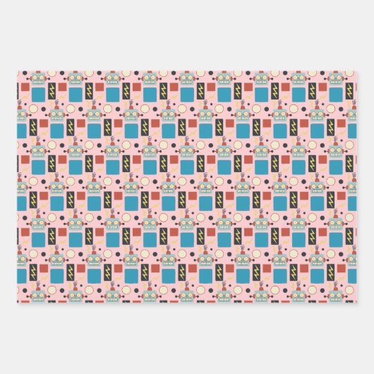 Kindergeburtstag Antikes Robotermuster Geschenkpapier Set (Vorderseite 2)