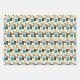 Kindergeburtstag Antikes Robotermuster Geschenkpapier Set