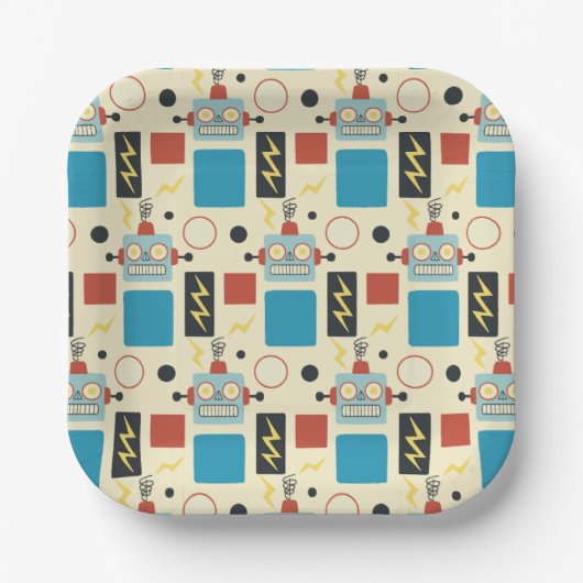 Kindergeburtstag Antikes Robotermuster Pappteller (Vorderseite)