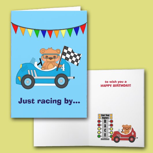 Kindergeburtstag Bear Car Race Card Karte