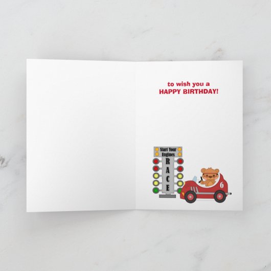 Kindergeburtstag Bear Car Race Card Karte (Innenseite)