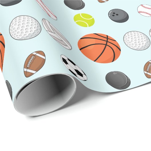 Kindergeburtstag Blau Multi-Sport Geschenkpapier (Rolleneckpunkt)