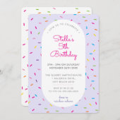 KINDERGEBURTSTAG bunt Berieselungsstreifen lila Einladung (Vorne/Hinten)