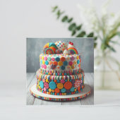 KINDERGEBURTSTAG CAKE FARBIGE FESTIVITÄTEN KARTE (Stehend Vorderseite)